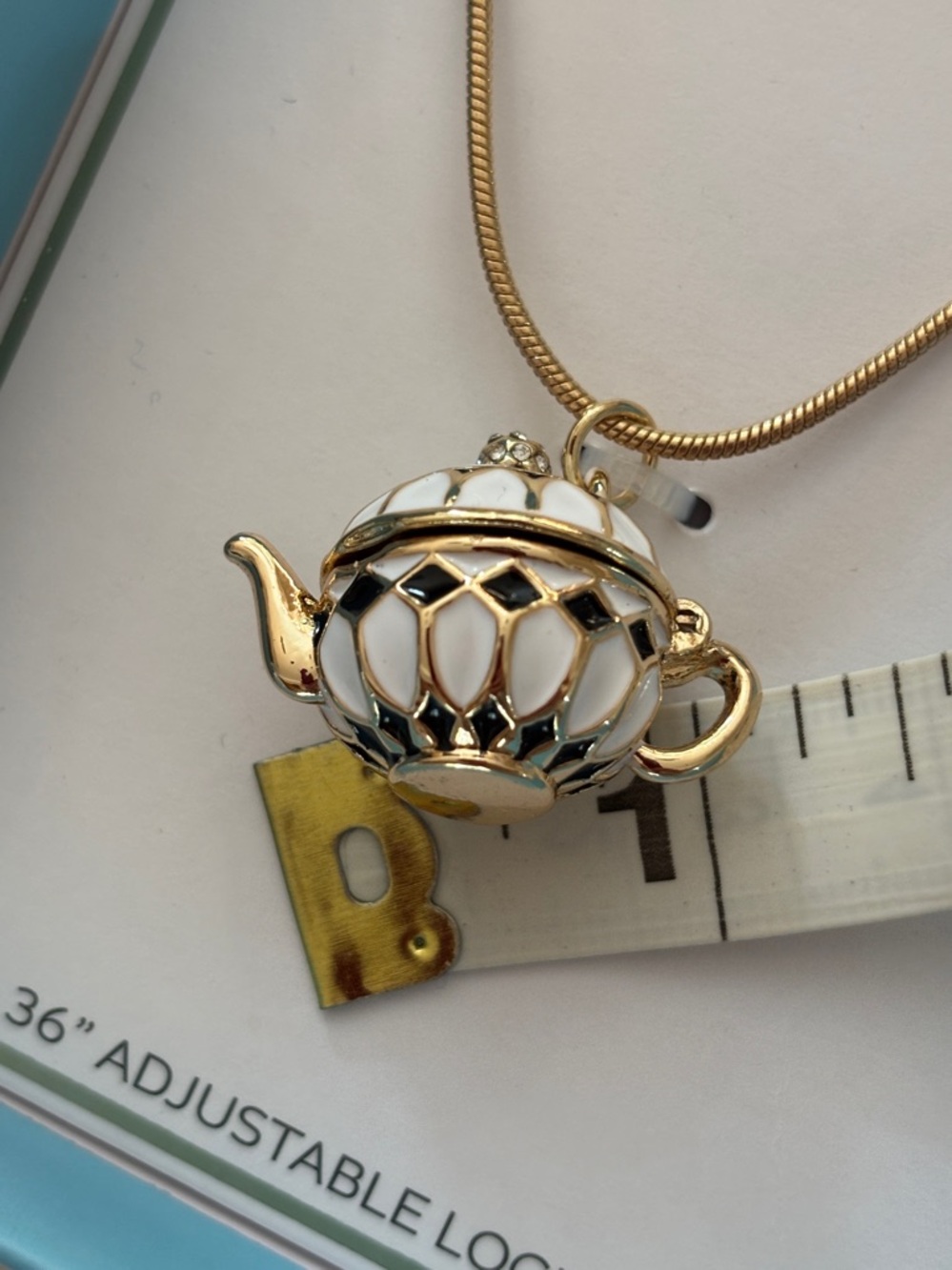 NIB True to Form Teapot Locket Pendant Necklace on gold chain - Picture 6 of 7